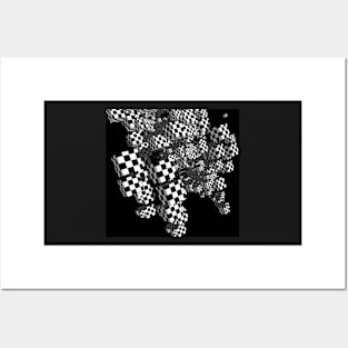 Geometric cubes in black and white check pattern Posters and Art